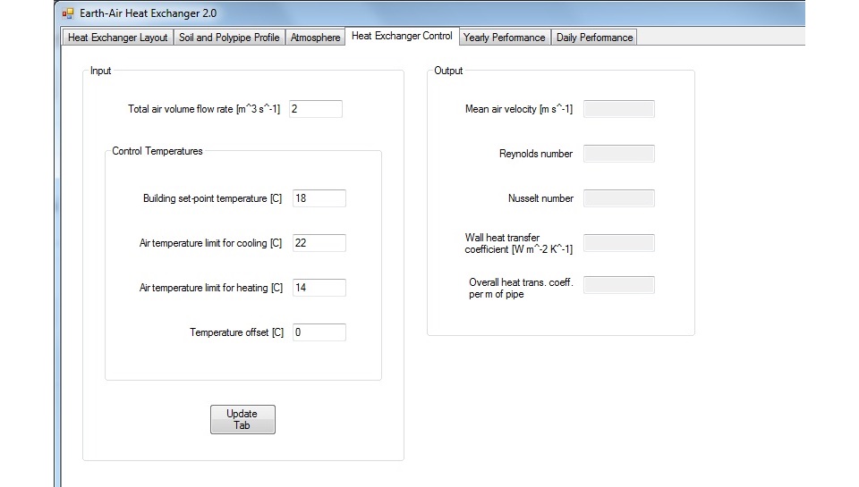 Heat Exchanger Control tab