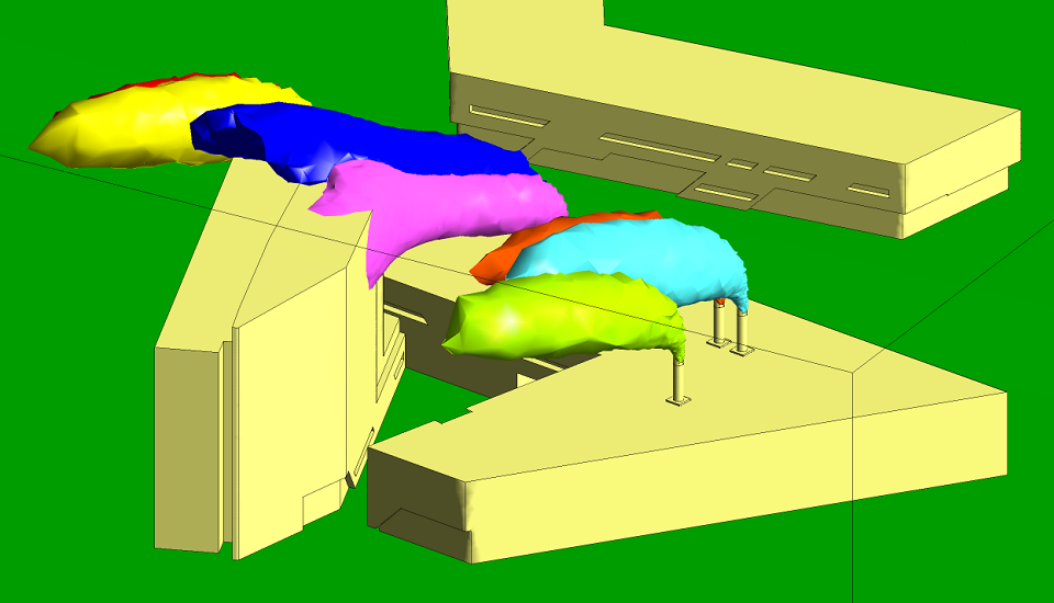 Isosurfaces. Wind from NNE at 0.5 m s<sup>−1</sup>