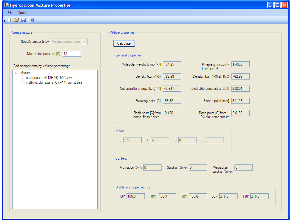 Mixture Properties Windows app